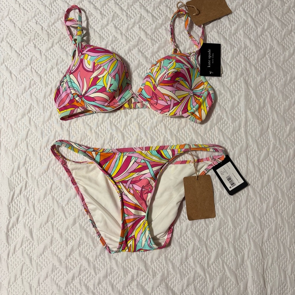 Kate Spade Pink and Orange Bikini Set Retro Swimwear